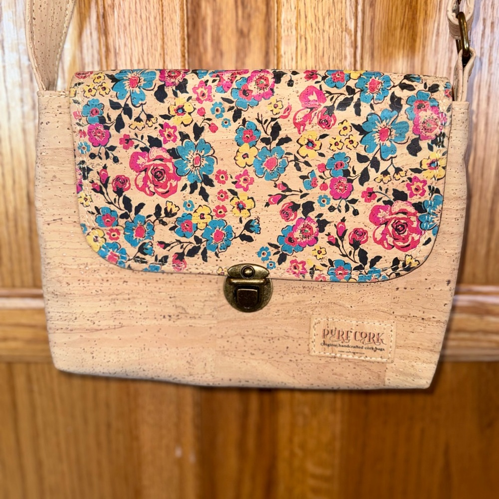 Pure Cork Floral Crossbody Bag Vegan Cork Purse Lightweight
